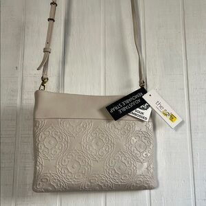 The Sak Embossed Leather Crossbody Bag in Light Taupe